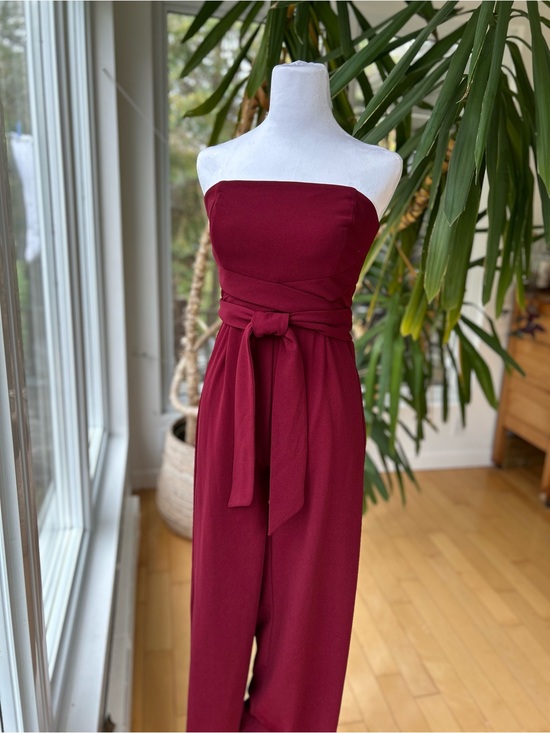 Forever 21 Pants - Forever 21 Strapless Wine Red Jumpsuit with Waist Tie